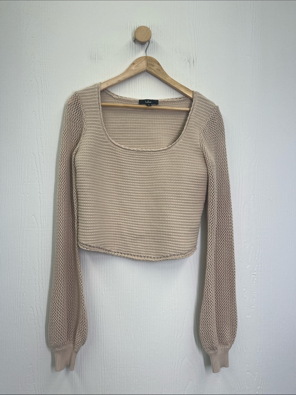 Lulus - Best Essence Beige Knit Square Neck Long Sleeve Sweater Size Small - Picture 9 of 11